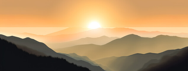 Obraz na płótnie Canvas The sun rises over mountains at sunrise. Generative Ai.
