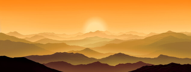 Fototapeta na wymiar The sun rises over mountains at sunrise. Generative Ai.