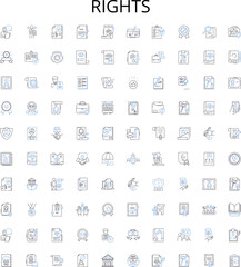 Rights outline icons collection. Rights, justice, liberty, autonomy, fairness, respect, privileges vector illustration set. protection, equality, law linear signs