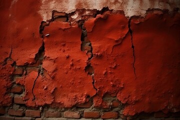 weathered red brick wall with visible cracks and texture. Generative AI