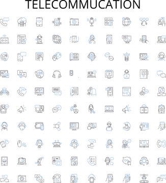 Telecommucation outline icons collection. Telecommunication, Telecommunications, Network, Voice, Mobile, Service, Wireless vector illustration set. Internet, Technology, Video linear signs