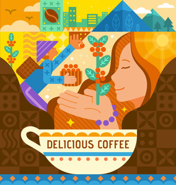 Geometric World coffee day poster