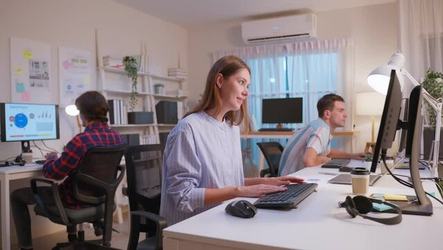 Group of young businessman and businesswoman people working in office