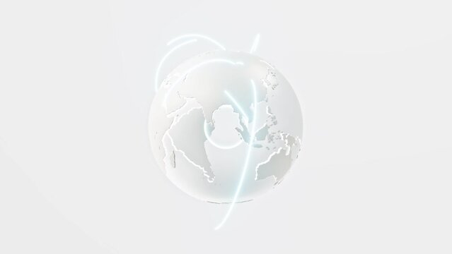 Earth globe white translucent on white background. Growing Network Over The Earth Animation Seamless Loop and Green Screen. Location point marker of shipment or Network concept. 3D Render.