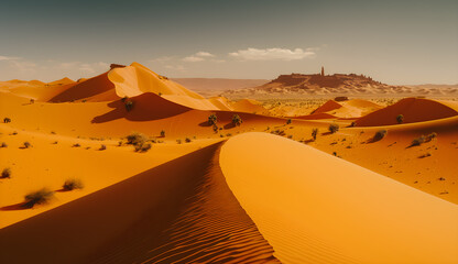 Fototapeta na wymiar panoramic desert sahara landscape,desert in the afternoon,generative ai