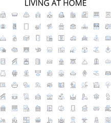 Living at home outline icons collection. Dwell, Reside, Abide, Occupy, Co-habit, Inn, Household vector illustration set. Home, Surviving, Lounging linear signs