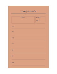 weekly schedule planner. Make your day more easily and happy. Vector Print template.