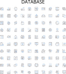 Database outline icons collection. Database, DBMS, RDBMS, SQL, Oracle, MongoDB, Cloud vector illustration set. Table, Index, Query linear signs