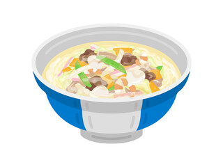 丼に入った、ちゃんぽんのイラスト