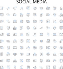 Social media outline icons collection. Social, Media, Networking, Platform, Advertising, Sharing, Digital vector illustration set. Online, Connecting, Engaging linear signs