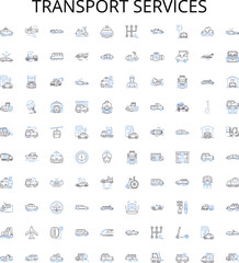 Transport services outline icons collection. Transportation, Shipping, Logistics, Delivery, Courier, Transiting, Haulage vector illustration set. Freight,Hauling,Taxi linear signs