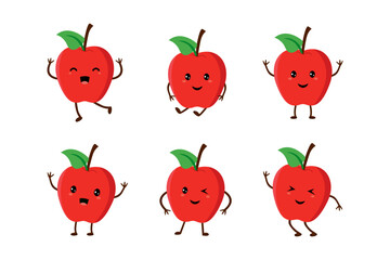 Apple cute fruit kawaii vector character colection