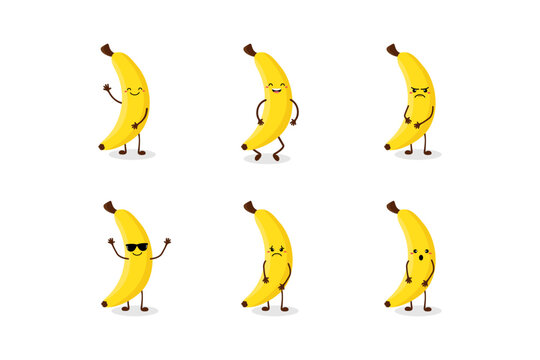 Banana cute fruit kawaii vector character colection