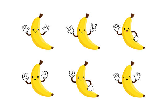 Banana cute fruit kawaii vector icon character colection