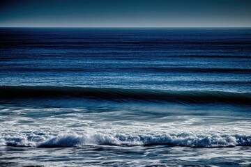 serene ocean with rolling waves crashing onto a sandy beach. Generative AI