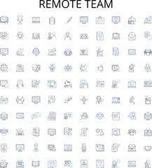 Remote team outline icons collection. Remote, Team, Digital, Workforce, Networked, Contractors, Connected vector illustration set. Offsite, Telecommuting, Distributed linear signs