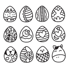 Set of hand drawn easter egg various isolated on white background. easter egg celebration. Easter eggs set doodle style. Happy easter hand drawn isolated on white background.