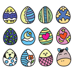 Set of hand drawn easter egg various isolated on white background. easter egg celebration. Easter eggs set doodle style. Happy easter hand drawn isolated on white background.