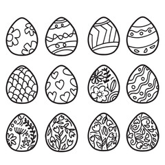 Set of hand drawn easter egg various isolated on white background. easter egg celebration. Easter eggs set doodle style. Happy easter hand drawn isolated on white background.