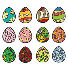 Set of hand drawn easter egg various isolated on white background. easter egg celebration. Easter eggs set doodle style. Happy easter hand drawn isolated on white background.