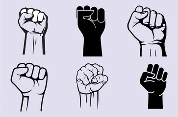 Set and collection of raised fists. Symbol of victory, strength, power and solidarity - Raised fist - flat icons for media, apps and websites. Editable vector, easy to change color or size. eps 10.