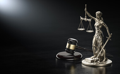Fototapeta na wymiar Law Legal System Justice Crime and violence concept. Themis and Gavel. 3d render