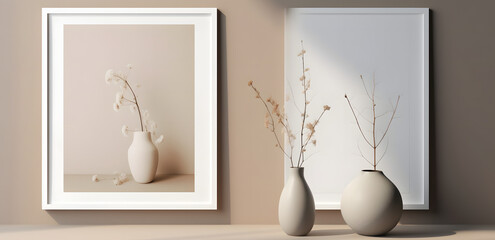 Two vases and a mirror on a wall, Modern Interior