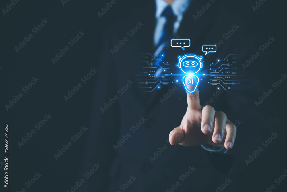 Wall mural customer hand showing robot ai. technology chat concept ai artificial intelligence intelligent digit