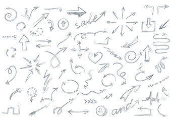 Set of arrows icons silhouettes.Design elements, gray arrows on a white background