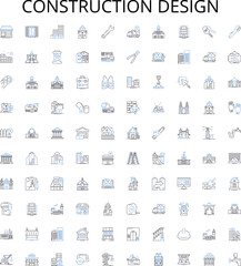 Construction design outline icons collection. Architecture, Drafting, Plans, Layout, Building, Infrastructure, Materials vector illustration set. Structural, CAD, Site linear signs