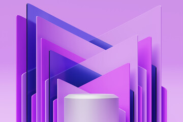 White  realistic 3d cylinder pedestal podium on  purple  background. Abstract  rendering geometric...
