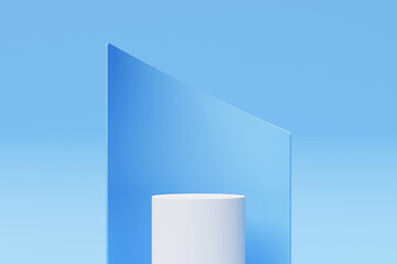 White  realistic 3d cylinder pedestal podium. Abstract  rendering geometric platform. Product display presentation. Minimal scene.