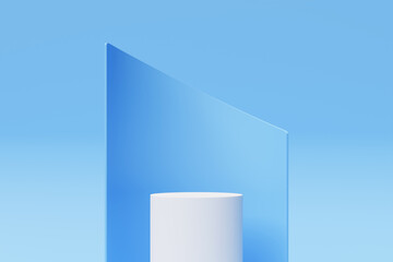 White  realistic 3d cylinder pedestal podium. Abstract  rendering geometric platform. Product display presentation. Minimal scene.