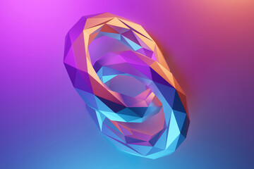 3D illustration, neon illusion isometric abstract shapes colorful shapes intertwined