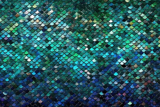 seamless fish scale pattern in shades of green and blue. Generative AI