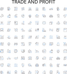 Trade and profit outline icons collection. Trading, Profit, Exchange, Commerce, Bargain, Invest, Gains vector illustration set. Merchandise, Profits, Obtain linear signs