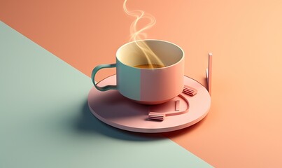  a cup of coffee on a saucer with a spoon.  generative ai