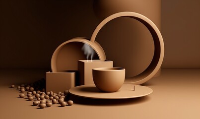  a coffee cup and saucer on a plate with a saucer and spoon.  generative ai