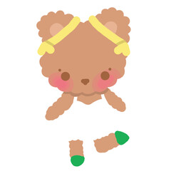 Vector illustration cartoon hand drawn brown bear wearing white exercise clothes and yellow bow tie