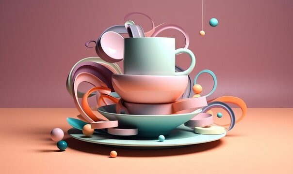  a stack of cups and plates on a plate on a table.  generative ai