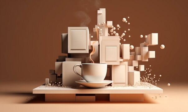  a cup of coffee sitting on top of a white plate.  generative ai