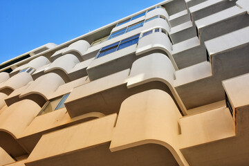 Low angle view of modern condo building in Armacao de Pera