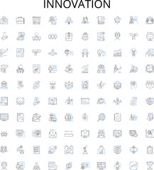 Innovation outline icons collection. Innovate, Creativity, Advancement, Novelty, Improvement, Invention, Modernization vector illustration set. Transformation, Progress, Origination linear signs