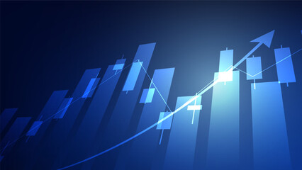 Financial business statistics with bar graph and candlestick chart show stock market price