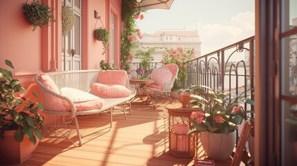 Chilling balcony with flowers and trees. For relaxing