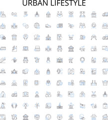 Urban lifestyle outline icons collection. Urban, lifestyle, city, metropolis, living, high-rise, skyscraper vector illustration set. transportation, commuting, diversity linear signs