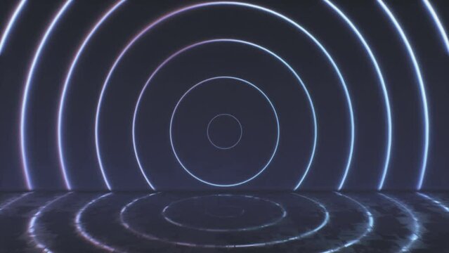 Abstract background with animated energy circles. Abstract futuristic with water effect. Seamless loop animation. 3d rendering backdrops