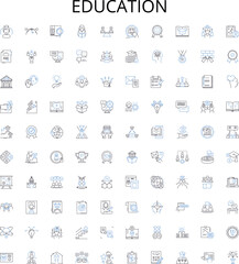 Education outline icons collection. learning, knowledge, enlightenment, instructing, teaching, curricula, textbooks vector illustration set. textbooks,studying, examination linear signs