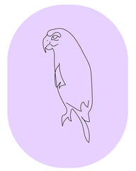 In vector illustration, a hand-drawn parrot is depicted in a continuous line art style with an outline. The parrot is created using a single line, which gives it a unique and artistic appearance.