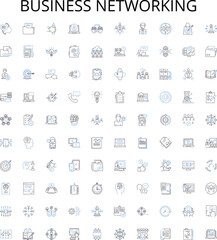 Business networking outline icons collection. Business, networking, contacts, leads, referrals, partners, collaboration vector illustration set. resources, relationships, alliances linear signs